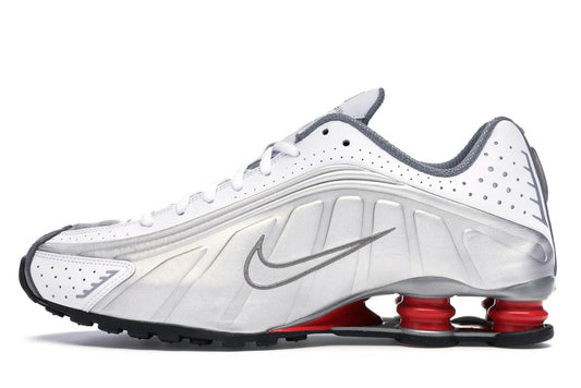 nikee Shox R4 Metallic Silver Comet Red