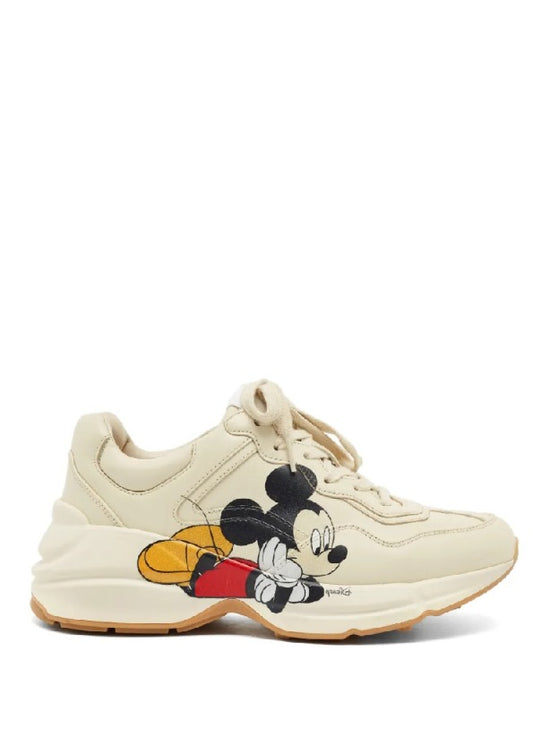 Guccii. Disney x Mickey Mouse Rhyton Sneakers Cream Leather