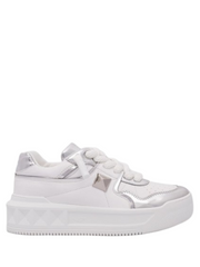 Valentino garavani one stud low top nappa sneaker white metallic