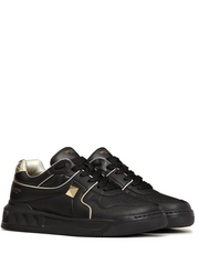 .Valentino garavani one stud low top nappa sneaker black metallic gold