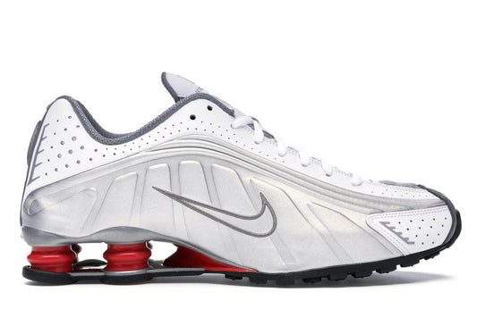 nikee Shox R4 Metallic Silver Comet Red